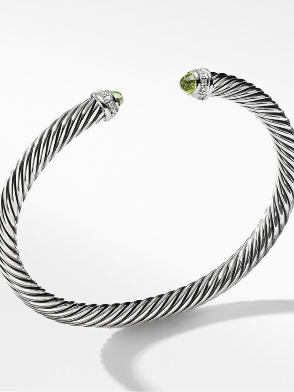David Yurman Sterling Cable Classics Cuff Bracelet with Peridot & Diamonds